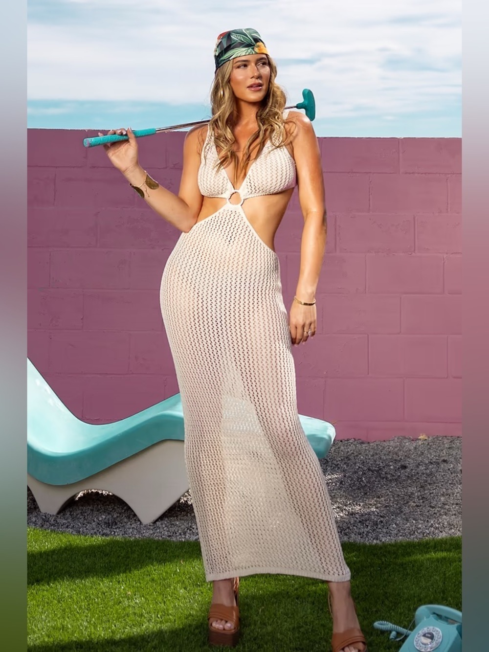 X JoJo Plunging Crochet Cutout Midi Dress by Cupshe